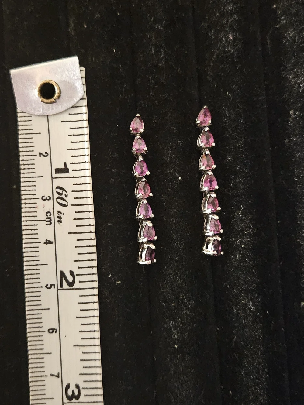 925S Purple Garnet Teardrop Linear Earrings - Women Jewelry
